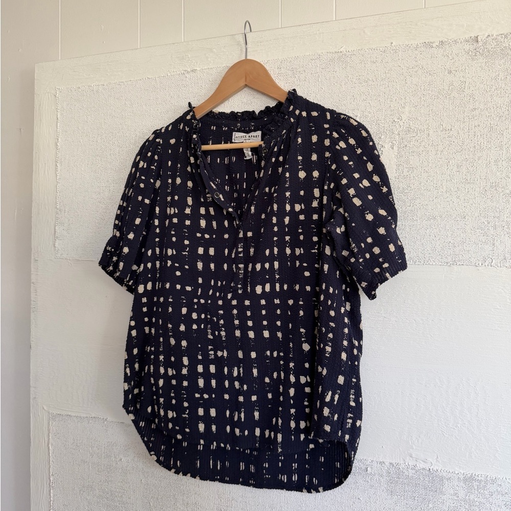 Apiece Apart Dark Blue and Cream Patterned Blouse - Picture 6 of 10